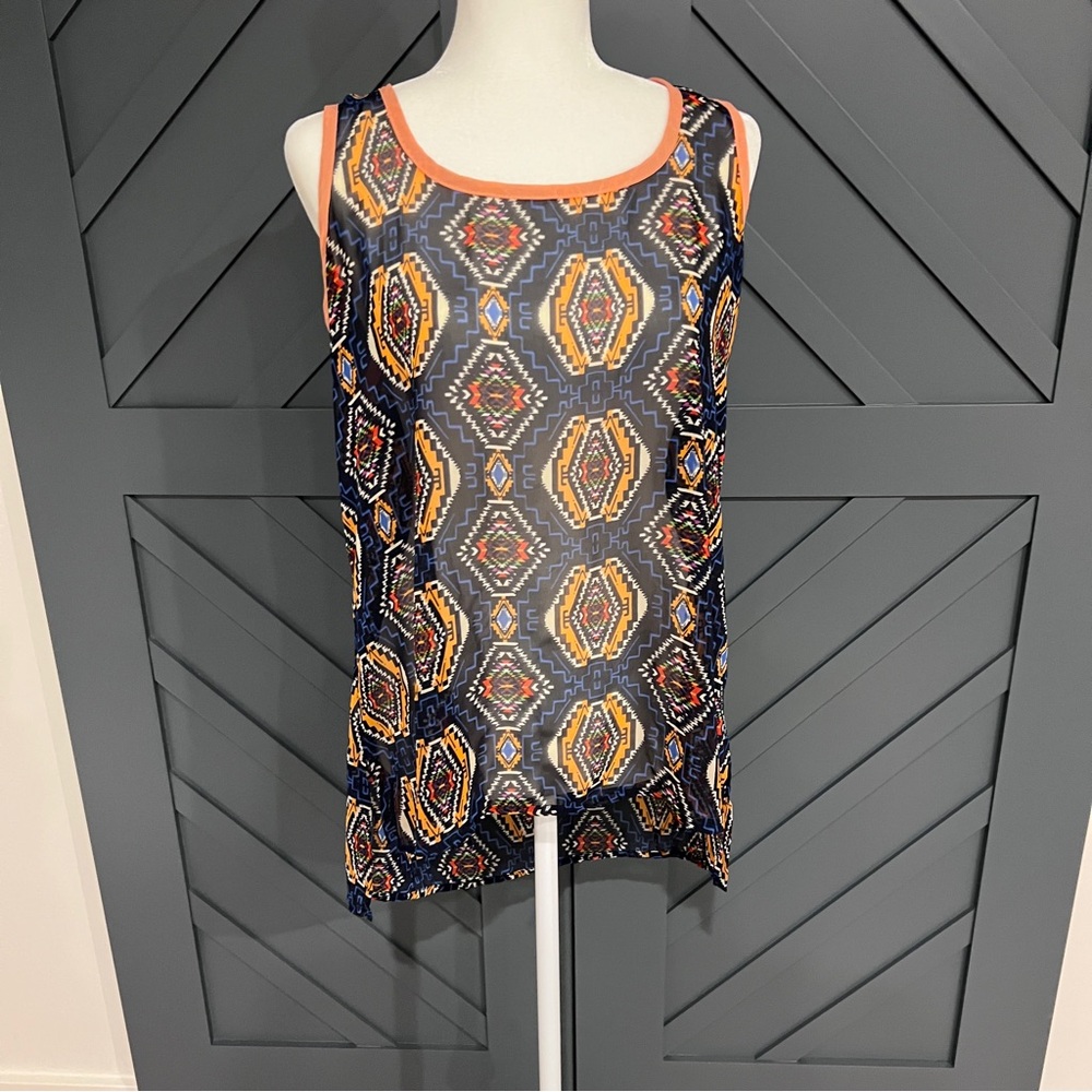 Bobeau Sheer Multi-Colored Sleeveless Blouse
